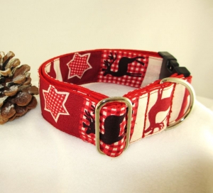 Hundehalsband Winter Dreams rot Halsband Hund Weihnachtshalsband verstellbar breit mit Klickverschluss Kunststoff oder Metall   