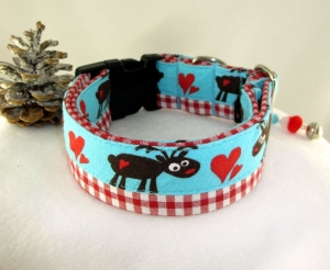Hundehalsband Rudolph in Love Halsband Weihnachtshalsband Hund verstellbar mit Klickverschluss Kunststoff oder Alu Metallverschluss   - Handarbeit kaufen