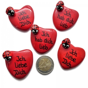 Glücksbringer, Dekosteine, Glückssteine, Herz in rot ca. 4,5 cm, Handschmeichler, Geschenke, Tischdeko Hochzeitsgeschenke Valentinstag
