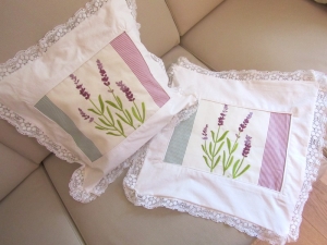 Kissenhüllen,Kissen Lavendel, Set,  handmade, mit Spitzenborte