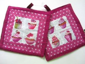 Topflappen Cupcakes pink, Muffins, handmade, Patchworktopflappen,