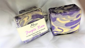 handgesiedete Seife Purple Rain Olivenölseife vegan mit Kakaobutter
