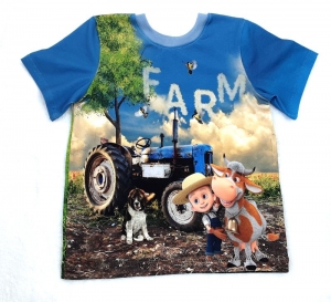 Jungen T-Shirt mit Trecker einer kleinen Farm, Tiere, Bauernhof - Handarbeit kaufen