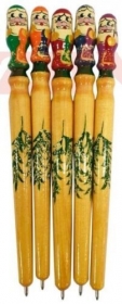 Set mit je 3 Bunt-/Bleistiften und 5 Kugelschreiber, Holz, im Matroschka-Stil, neu, Holz handbemalt, Unikate - Handarbeit kaufen