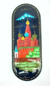 Handgefertigtes und bemaltes Brillenetui aus Holz, 16,5 cm, # D208, Kreml