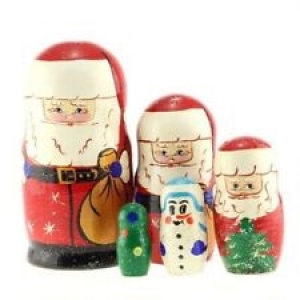 Handgearbeiteter Santa Claus / Ded Moroz, Holz, 5-er Set, Unikat, 16 cm, # DW 902 - Handarbeit kaufen