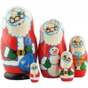 Handgearbeiteter Santa Claus / Ded Moroz, Holz, 5-er Set, Unikat, 10 cm, # DW 905  - Handarbeit kaufen