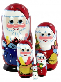 Handgearbeiteter Santa Claus / Ded Moroz, Holz, 5-er Set, Unikat, 15 cm, # DW 908 - Handarbeit kaufen