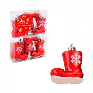 Weihnachtsschmuck Stiefel, rot, 6 Stück, je 4.x4 cm mit Aufhänger, # PW 108  - Handarbeit kaufen