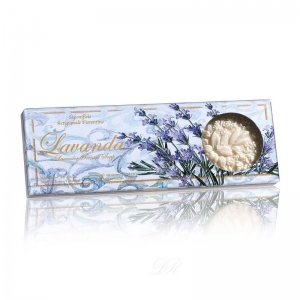 Geschenkpackung mit 3 handgearbeiteten Bio-Lavendel-Duft-Seifen aus der Toscana, 3 x 125 Gr. in stilvoller Schachtel  - Handarbeit kaufen