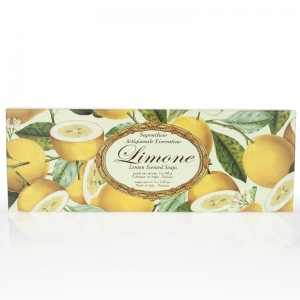 Geschenkpackung mit 3 handgearbeiteten Bio-Zitronen--Duft-Seifen aus der Toscana, 3 x 125 Gr. in stilvoller Schachtel - Handarbeit kaufen