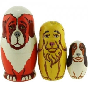 Handgearbeitete Tier-Matroschka Motiv Hundefamilie, 3-er-Set, aus Holz, Unikat, # VT 11 - Handarbeit kaufen