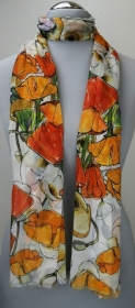 Leichter Damen-Schal, neu, 170 x 50 cm, weiß mit Blumenmuster, # 2232  - Handarbeit kaufen