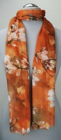 Leichter Damen-Schal, neu, 170 x 50 cm, orange mit Blumenmuster, # 2232   - Handarbeit kaufen
