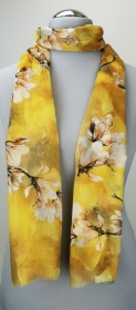 Leichter Damen-Schal, neu, 170 x 50 cm, gelb mit Blumenmuster, # 2232  - Handarbeit kaufen