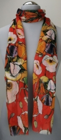 Leichter Damen-Schal, neu, 170 x 50 cm, rot, mit Blumenmuster, # 2232  