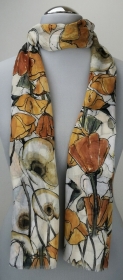 Leichter Damen-Schal, neu, 170 x 50 cm, beige, mit Blumenmuster, # 2232  