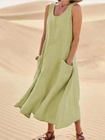 Damen-Sommer-Leinenkleid mit 2 Taschen, neu, 36-38, hellgrün - Handarbeit kaufen