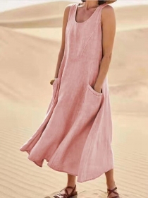 Damen-Sommer-Leinenkleid mit 2 Taschen, neu, 36-38, rosa - Handarbeit kaufen