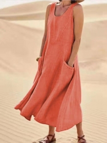 Damen-Sommer-Leinenkleid mit 2 Taschen, neu, 36-38, orange - Handarbeit kaufen
