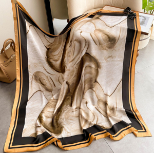 Damen Designer-Sommer-Seidentuch/Hals-Kopftuch, beige, 110x110 cm, # IKA 122 - Handarbeit kaufen