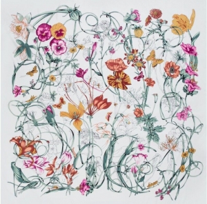 Damen Seidentuch/Schal//Stola/Multifunktionstuch, Blumen-bunt, 130x130 cm, # IKA 82