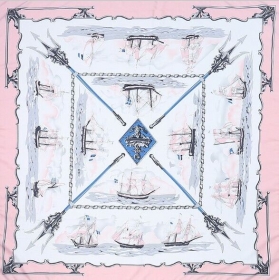 Damen Seidentuch/Schal//Stola/Multifunktionstuch, Segelschiff rosa-blau, 130x130 cm, # IKA 84 - Handarbeit kaufen