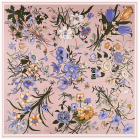 Damen Seidentuch/Schal//Stola/Multifunktionstuch, Blumen-rosa, 130x130 cm, # IKA 83