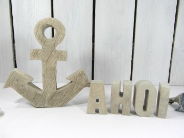 Beton Buchstaben Ahoi & Anker Gartendeko maritim
