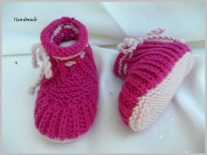 Babyschuhe aus Wolle Merino, für Mädchen, pink, rosa - Handarbeit kaufen