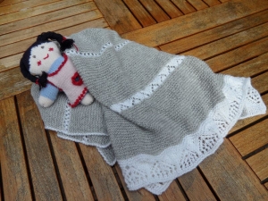 Babydecke handgestrickt aus Baumwolle, Wolle (Merino), Alpaka