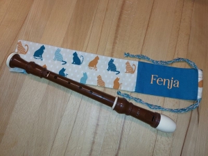 Flötentasche mit Namen, Flötenbeutel - Katzen personalisierbar  (mit optionalen Zubehörfach / Futter / Halsband)