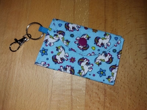 Mini-Bag, Mini-Geldbörse, Sammelkartentasche - Blau kleine Einhorn Motive