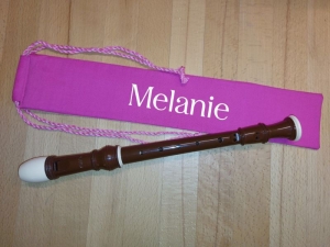 Flötentasche mit Namen, Flötenbeutel - Pink melange  (mit optionalen Zubehörfach / Futter / Halsband)  - Handarbeit kaufen
