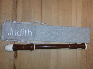 Flötentasche mit Namen, Flötenbeutel - Beige mit Querstreifen personalisierbar