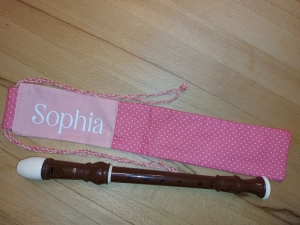 Flötentasche mit Namen, Flötenbeutel - Rosa weiße Dots (mit optionalen Zubehörfach / Futter / Halsband) - Handarbeit kaufen