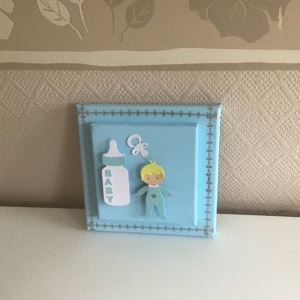 Schöne blaue Geburtstafel / Keilrahmenbild zur Geburt für einen Jungen zum Eintragen der Geburtsdaten - Handarbeit kaufen
