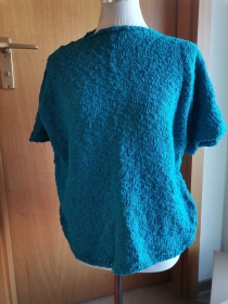 Damen kurzarm Shirt ohne Muster in blauer Bumwolle Grösse M/L - Handarbeit kaufen