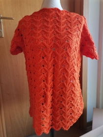 Damen kurzarm Shirt mit Wellenmuster in orangener Baumwolle Grösse M/L - Handarbeit kaufen