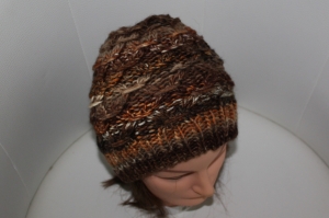 Damen-Mütze/Beanie, gestrickt aus Wollmischgarn, KU ca. 54-57cm,  brauntöne 