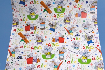 Geschenkpapier - ABC Mäuse - zum Schulanfang - Meterware  50 cm breit - Länge nach Wunsch (Grundpreis: 2.60€/m²)