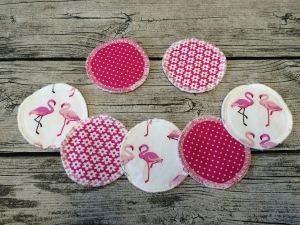  ☆ Kosmetikpads ☆ Wiederverwendbar ☆ zero waste ☆ Set 7 Stück ☆ in Pink mit Flamingos