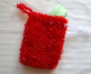 Seifensäckchen/Seifenbeutel, rot, Peeling ,100% Polyester, nachhaltig  