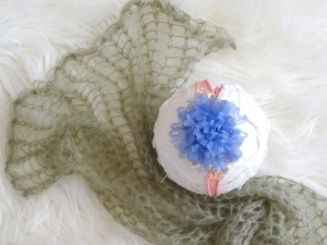 Handgestrickter Mohair Wrap & Stirnband Set Neugeborenen Fotorequisite Accessoires Baby Ausstattung PomPom Blume Flieder Haarband