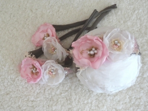 Baby Haarband Fotografie Requisite Accessoire handmade Neugeborenen Stirnband Taufe Baby Mädchen Haarschmuck Blüten Stirnband rosa weiß