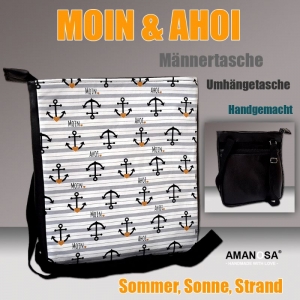 Umhängetasche “Moin & Ahoi” Anker mit Kunstleder und Innentasche - Handarbeit kaufen