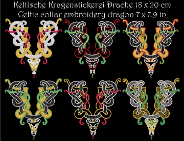 Keltische Kragenstickereien Set Drache 18cm x 20cm