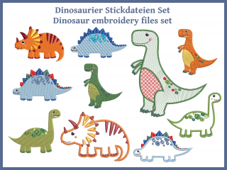 Dinosaurier Stickdateien Set mit 3 Applikationen