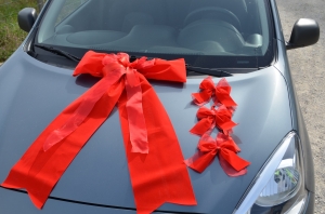 4 Teile: Riesenschleife, Autogeschenkschleife, Schleife für Geburtstag, Autoschleife, Fahrzeugübergabe, rote große Schleife