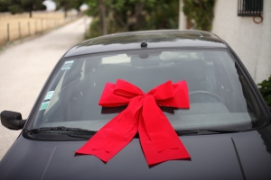 Große rote Geschenkschleife für Ihr Autogeschenk oder großes Paket. Elegant und auffallend.